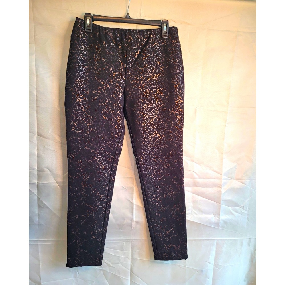 INSIGHT Women's Black/Gold Abstract Leggings Pants Pull-On Elastic Waist Size 10